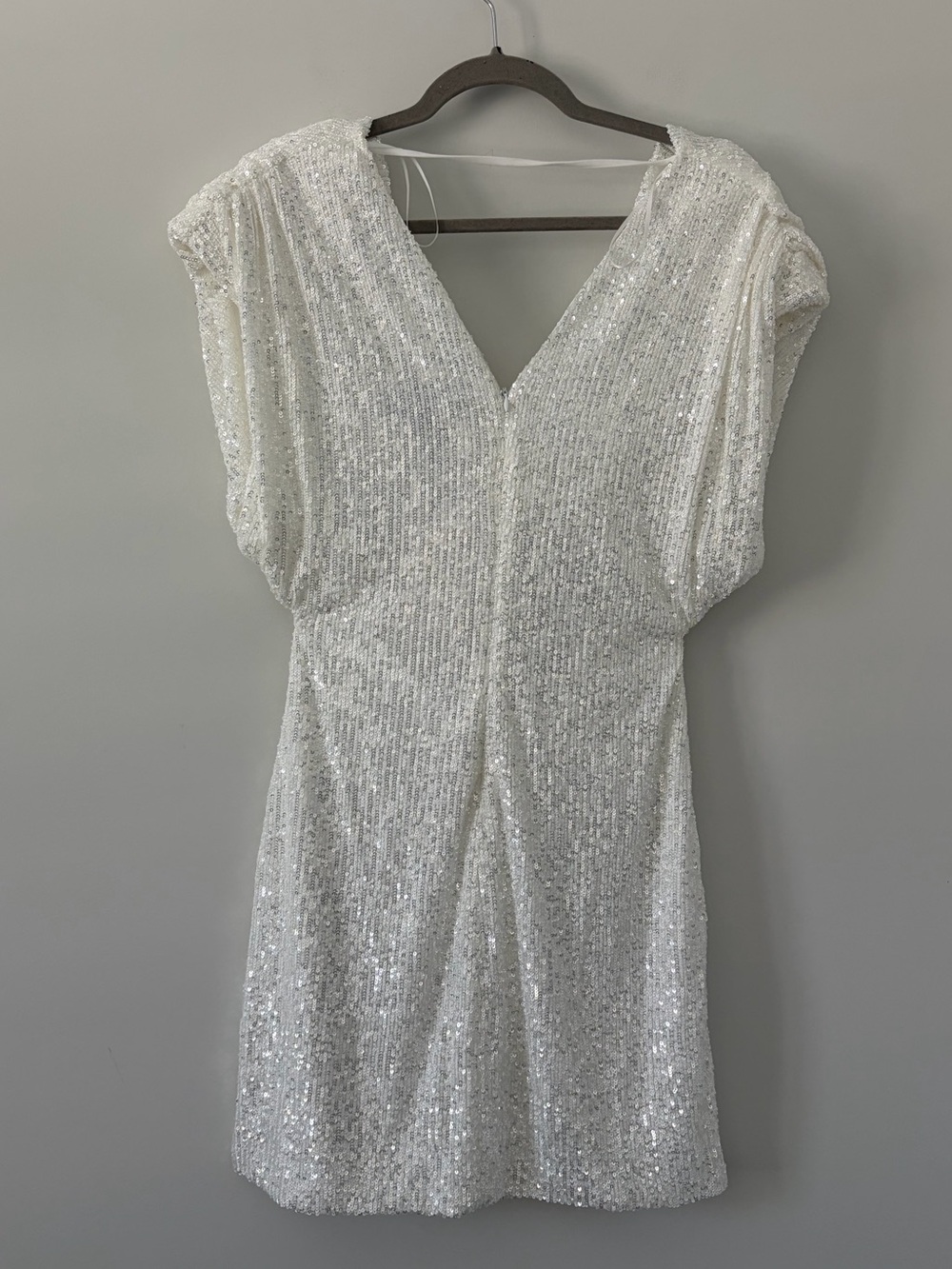 Zara White All Sequin Draped Neck Fitted Mini Dress Bridal Cocktail NWT Large - Picture 3 of 12